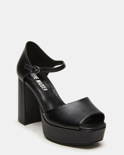 LONDON Black Leather Platfrom Block Heel Square-Toe Women's Heel | Steve Madden Special Offer