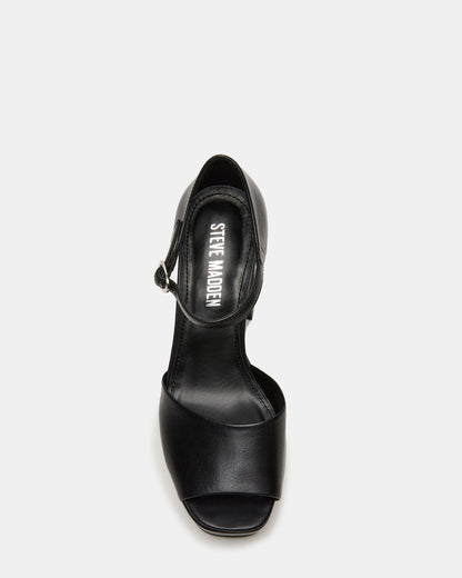 LONDON Black Leather Platfrom Block Heel Square-Toe Women's Heel | Steve Madden Special Offer