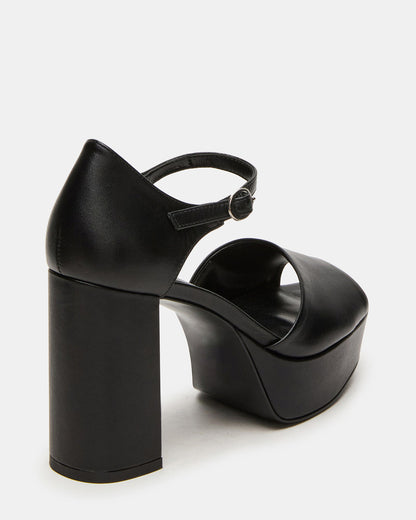 LONDON Black Leather Platfrom Block Heel Square-Toe Women's Heel | Steve Madden Special Offer