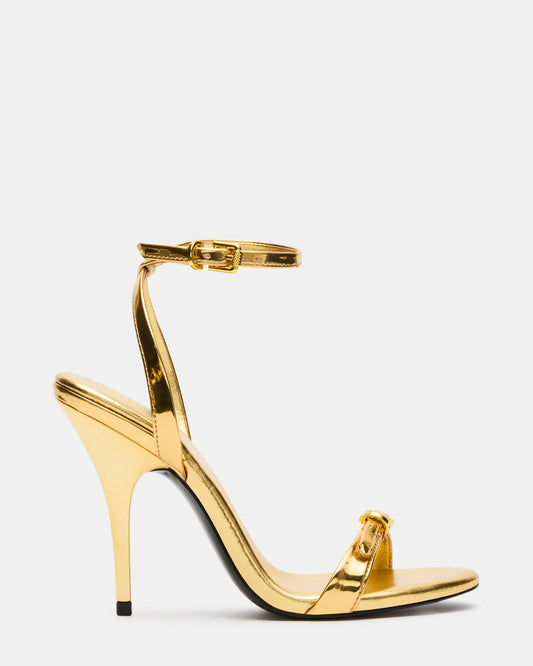 FOXX Gold Strappy Stiletto Open-Toe Women's Heel | Steve Madden Smart Buy