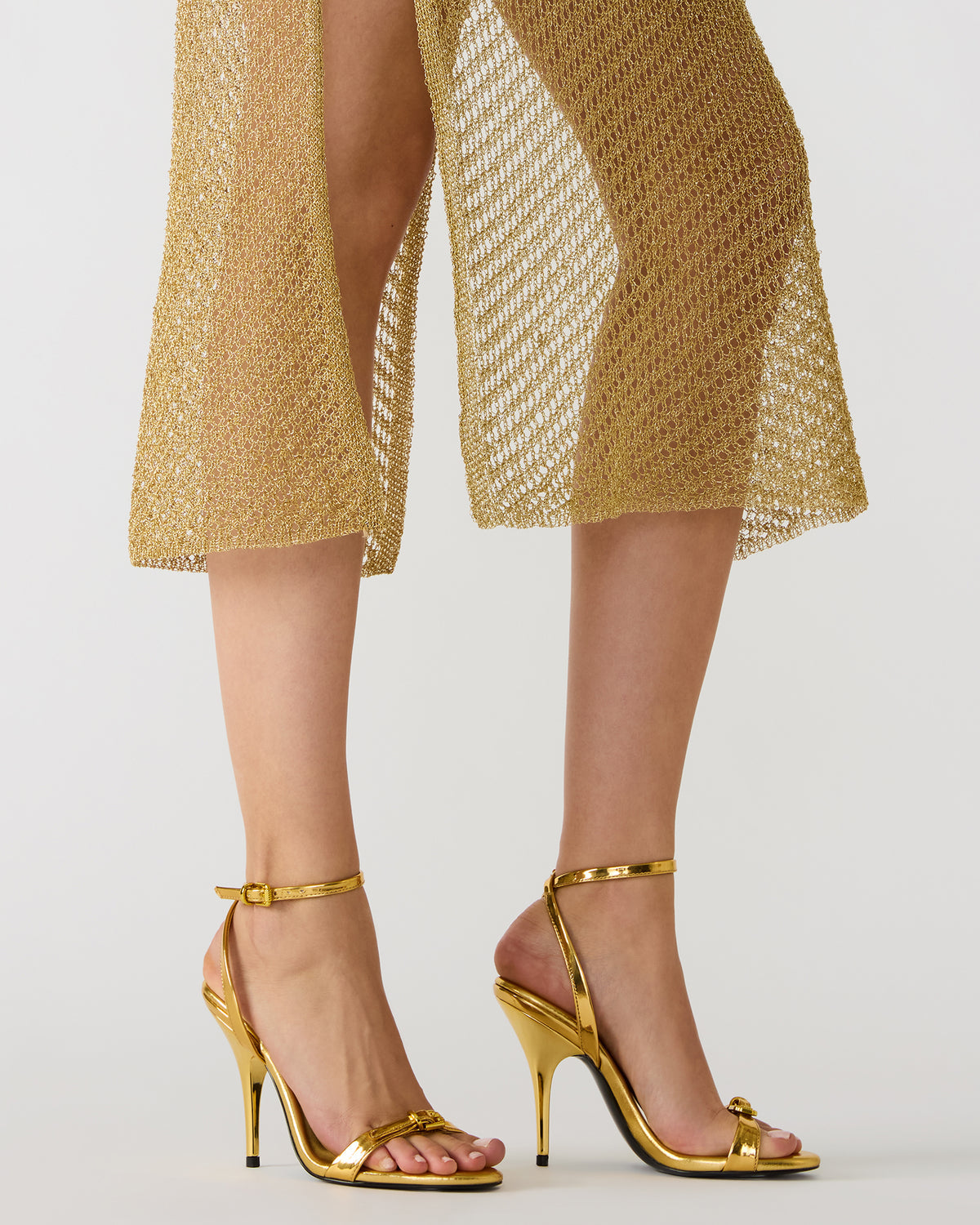 FOXX Gold Strappy Stiletto Open-Toe Women's Heel | Steve Madden Smart Buy