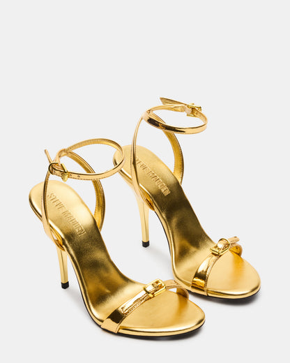 FOXX Gold Strappy Stiletto Open-Toe Women's Heel | Steve Madden Smart Buy