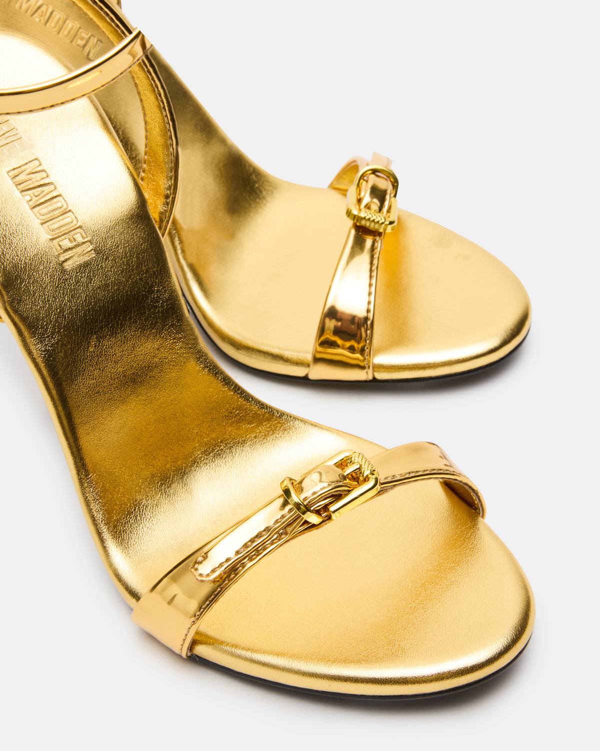 FOXX Gold Strappy Stiletto Open-Toe Women's Heel | Steve Madden Smart Buy
