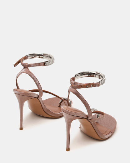 TIA Rhinestones Mocha Satin Open-Toe Stiletto Women's Heel | Steve Madden Value