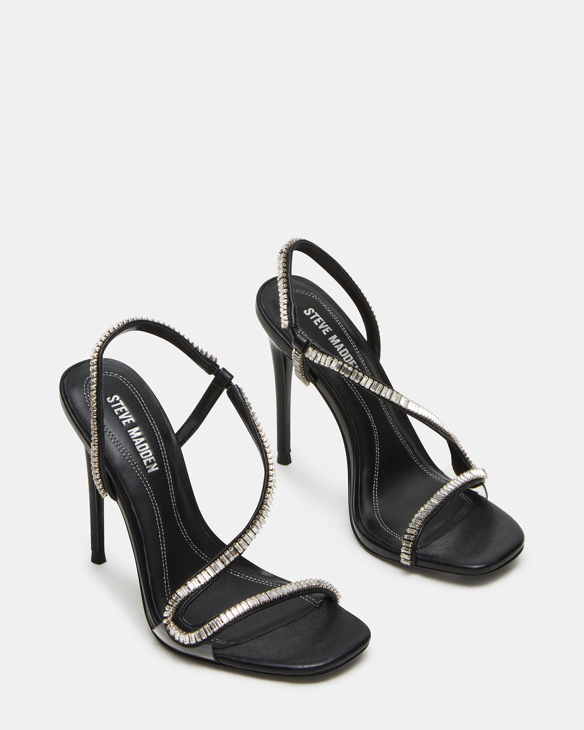 NESSA Black Square Toe Rhinestone Stiletto Heel | Women's Heels | Steve Madden Great Value