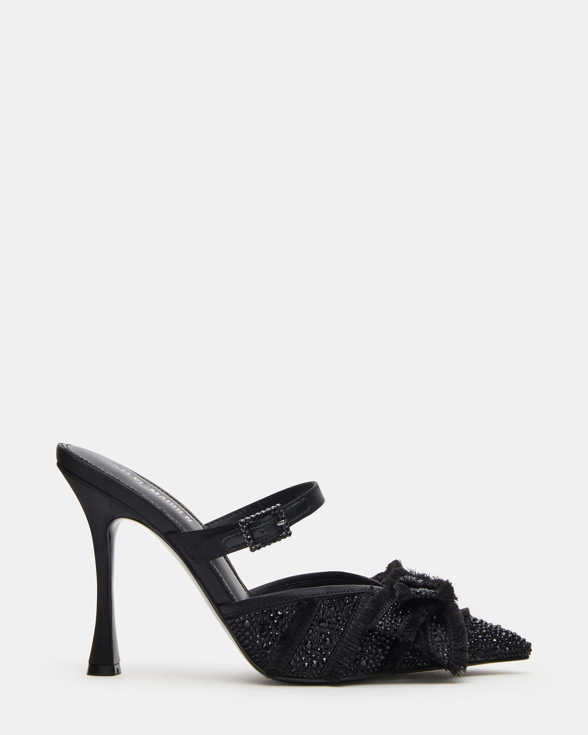 BAYLIN Black Satin Rhinestones Bow Pointed-Toe Stiletto Women's Heel | Steve Madden Best Seller