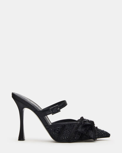 BAYLIN Black Satin Rhinestones Bow Pointed-Toe Stiletto Women's Heel | Steve Madden Best Seller