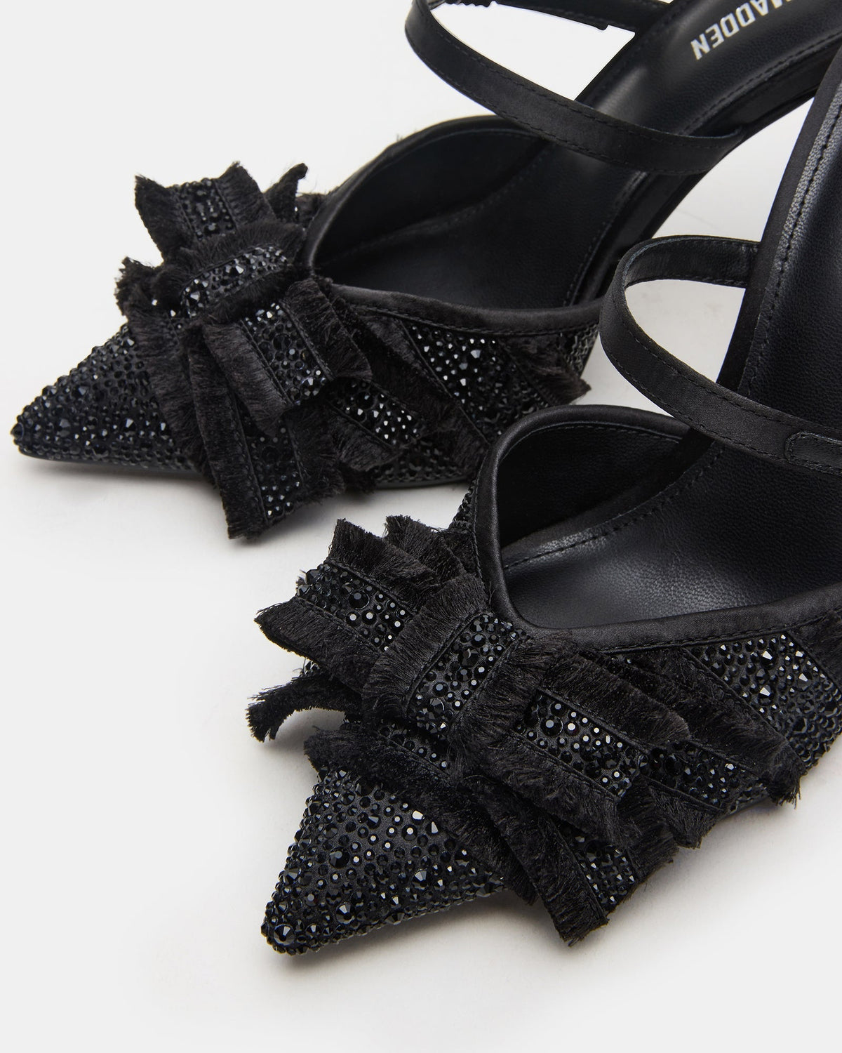 BAYLIN Black Satin Rhinestones Bow Pointed-Toe Stiletto Women's Heel | Steve Madden Best Seller