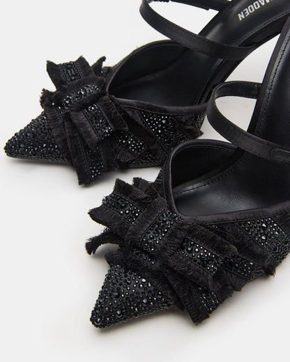 BAYLIN Black Satin Rhinestones Bow Pointed-Toe Stiletto Women's Heel | Steve Madden Best Seller
