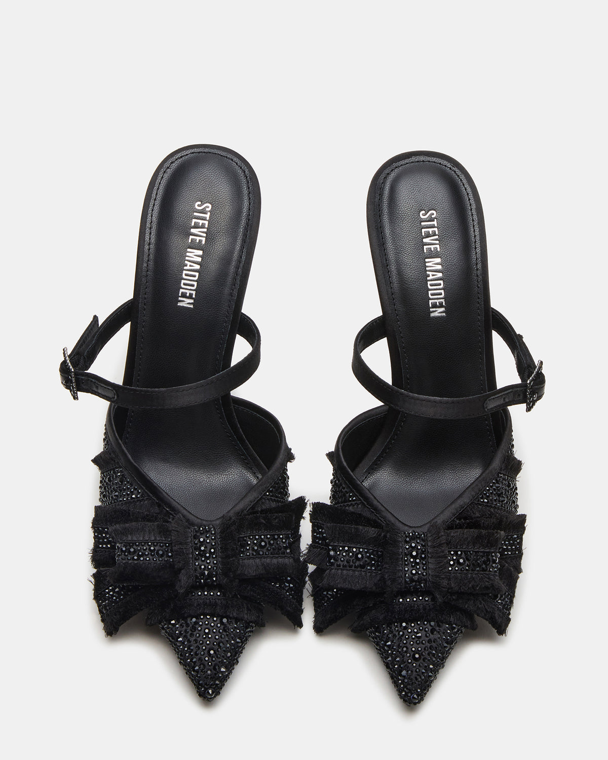 BAYLIN Black Satin Rhinestones Bow Pointed-Toe Stiletto Women's Heel | Steve Madden Best Seller