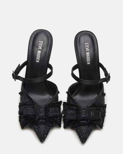 BAYLIN Black Satin Rhinestones Bow Pointed-Toe Stiletto Women's Heel | Steve Madden Best Seller