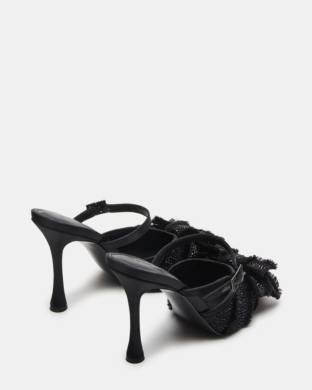 BAYLIN Black Satin Rhinestones Bow Pointed-Toe Stiletto Women's Heel | Steve Madden Best Seller