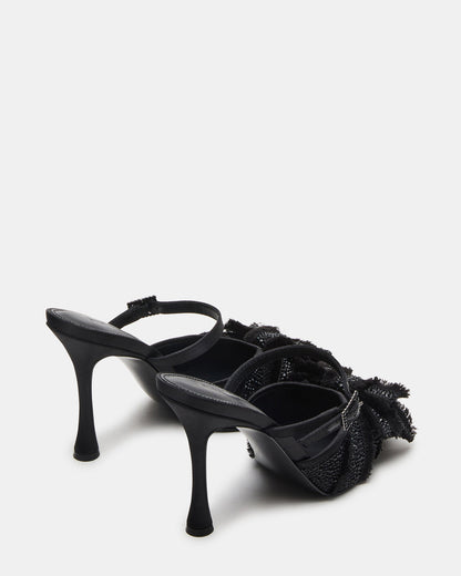 BAYLIN Black Satin Rhinestones Bow Pointed-Toe Stiletto Women's Heel | Steve Madden Best Seller