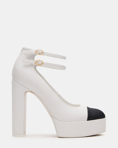 PEYTON White Leather Block Heel Platform Women's Heel | Steve Madden New