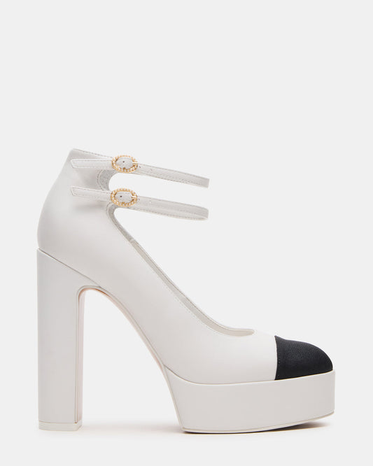 PEYTON White Leather Block Heel Platform Women's Heel | Steve Madden New