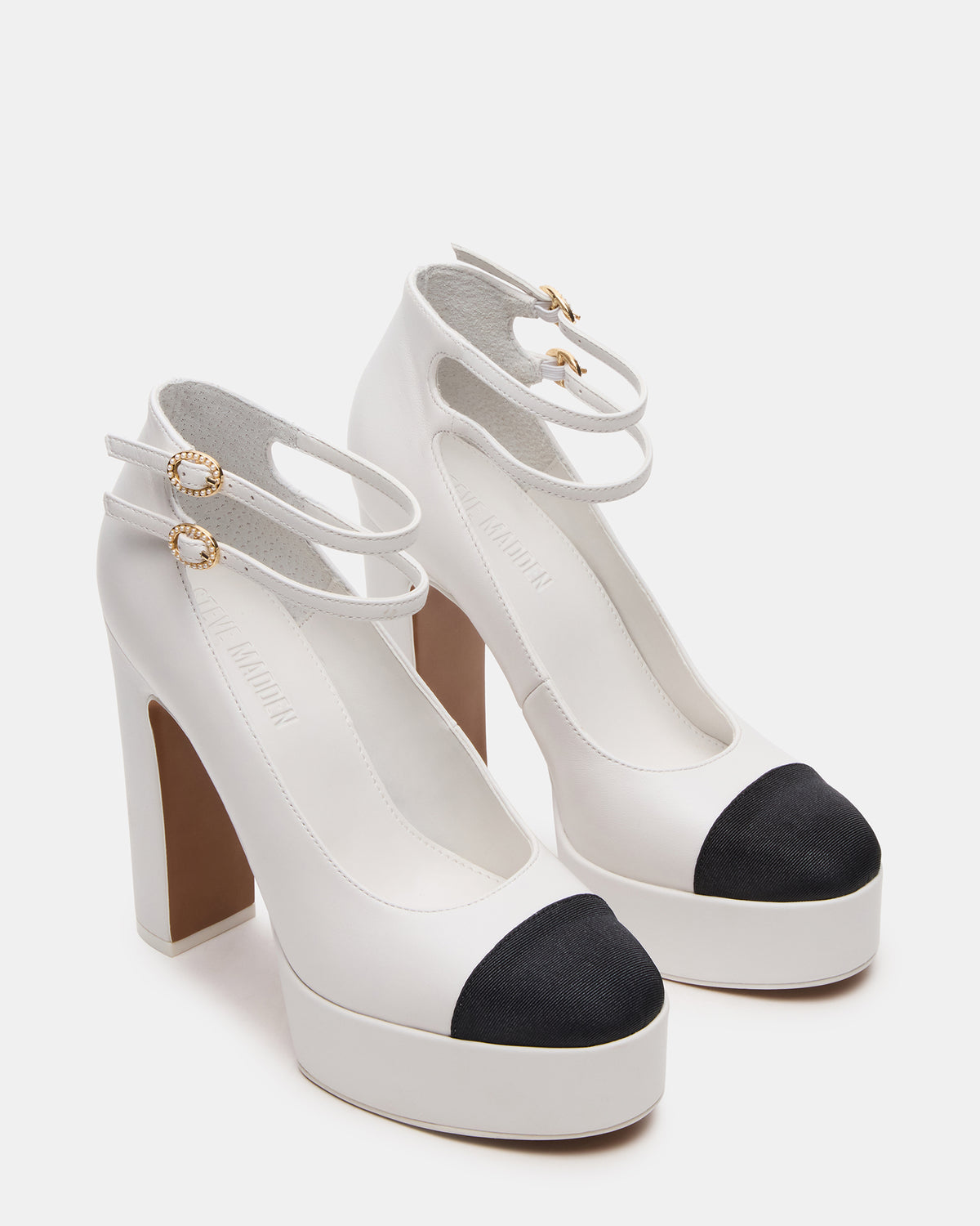 PEYTON White Leather Block Heel Platform Women's Heel | Steve Madden New