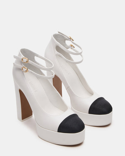 PEYTON White Leather Block Heel Platform Women's Heel | Steve Madden New