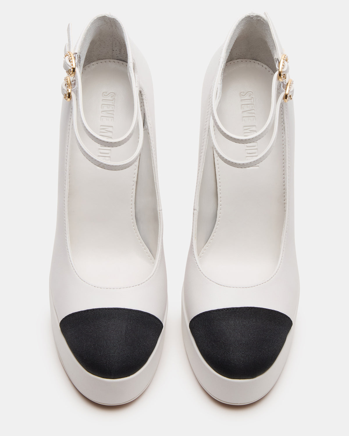 PEYTON White Leather Block Heel Platform Women's Heel | Steve Madden New