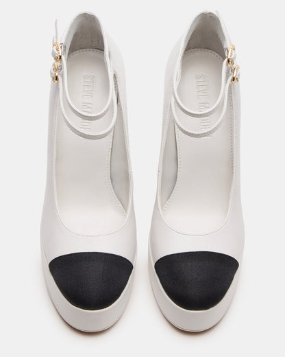 PEYTON White Leather Block Heel Platform Women's Heel | Steve Madden New