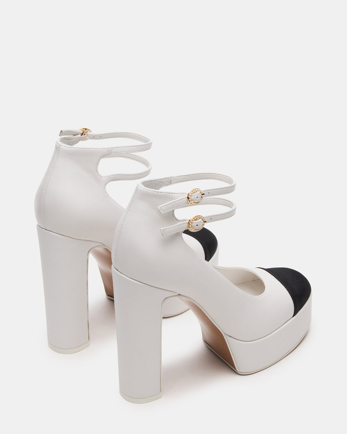 PEYTON White Leather Block Heel Platform Women's Heel | Steve Madden New