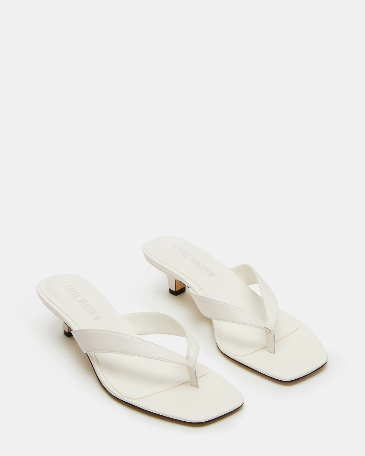 TRACIE White Leather Thong Strap Women's Kitten Heel | Steve Madden Exclusive