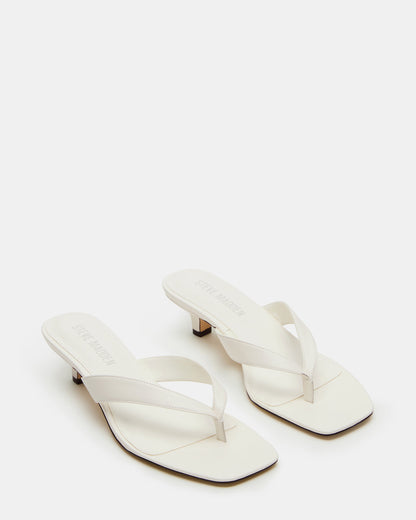 TRACIE White Leather Thong Strap Women's Kitten Heel | Steve Madden Exclusive