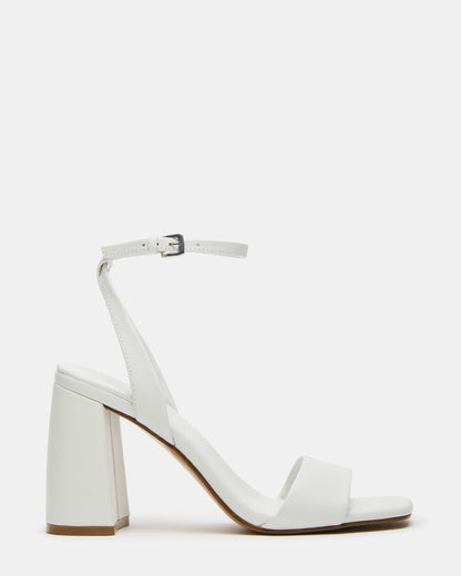 MESSA White Leather Women's Square-Toe Block Heel | Steve Madden Essential