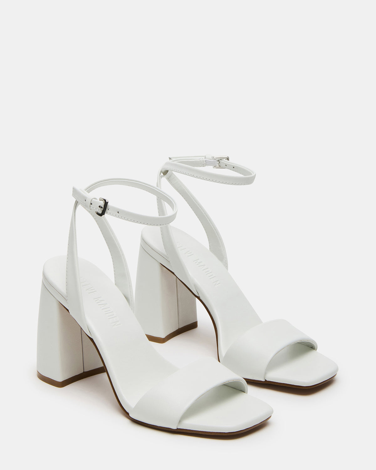 MESSA White Leather Women's Square-Toe Block Heel | Steve Madden Essential