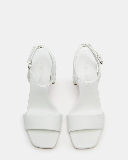 MESSA White Leather Women's Square-Toe Block Heel | Steve Madden Essential