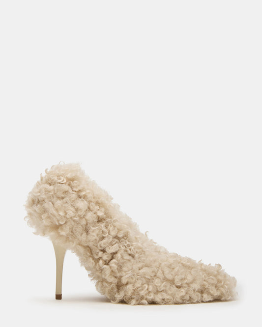 ACHILLES Off-White Pointed-Toe Faux Fur Stiletto Women's Heel | Steve Madden Signature