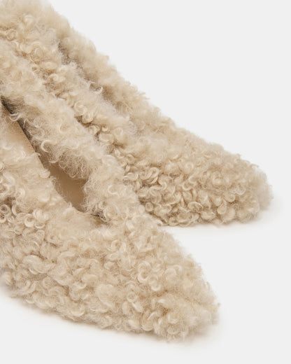 ACHILLES Off-White Pointed-Toe Faux Fur Stiletto Women's Heel | Steve Madden Signature