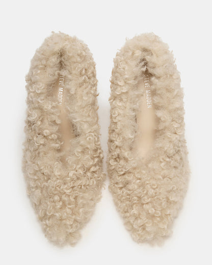 ACHILLES Off-White Pointed-Toe Faux Fur Stiletto Women's Heel | Steve Madden Signature
