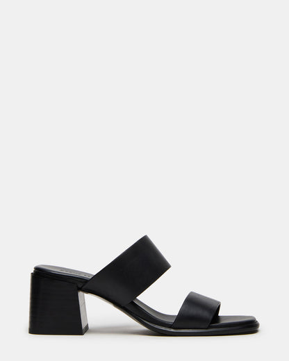 SYCAMORE Black Leather Square-Toe Mule Women's Heel | Steve Madden New