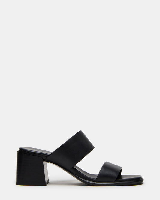 SYCAMORE Black Leather Square-Toe Mule Women's Heel | Steve Madden New