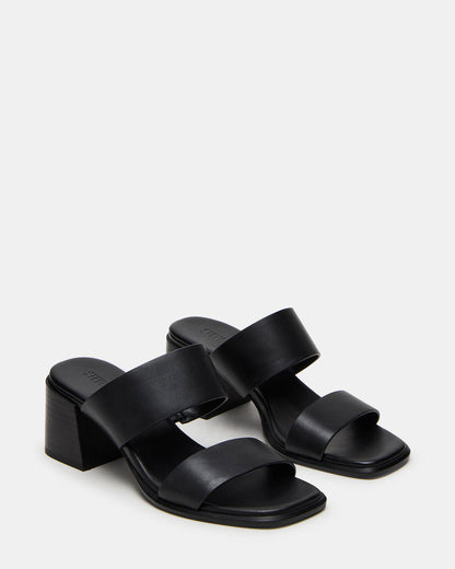 SYCAMORE Black Leather Square-Toe Mule Women's Heel | Steve Madden New