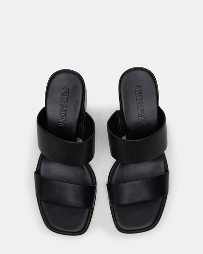 SYCAMORE Black Leather Square-Toe Mule Women's Heel | Steve Madden New