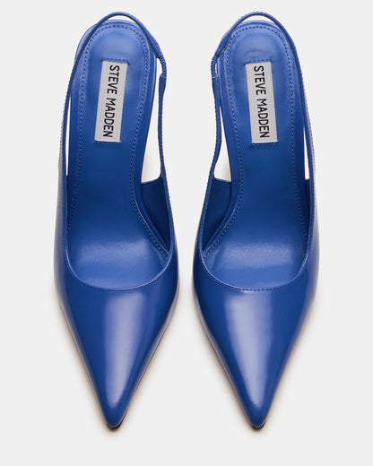 REYES Blue Leather Slingback Stiletto Pointed-Toe Pump Women's Heel | Steve Madden Top Pick