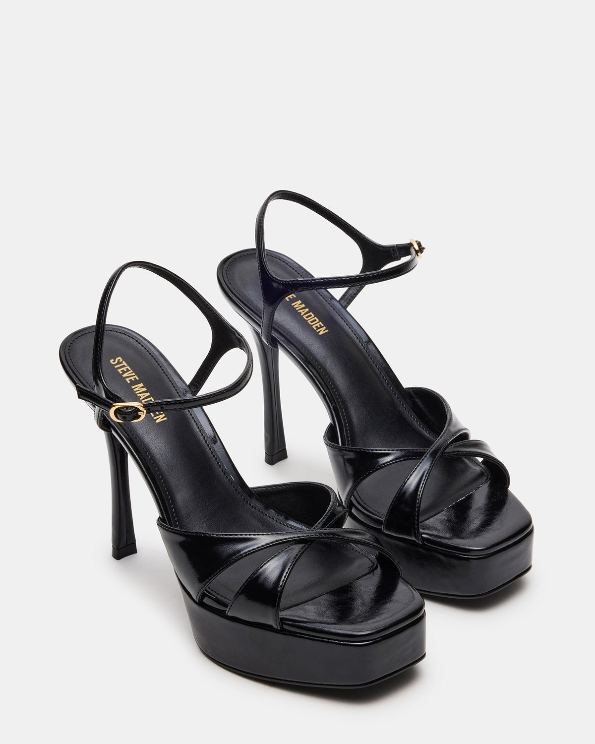 SCARLET Black Square-Toe Strappy Platform Women's Heel | Steve Madden Top Pick