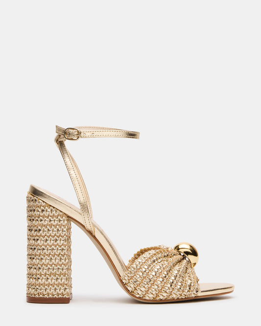 CHEYLA Gold Raffia Women's Block Heels | Steve Madden Quality