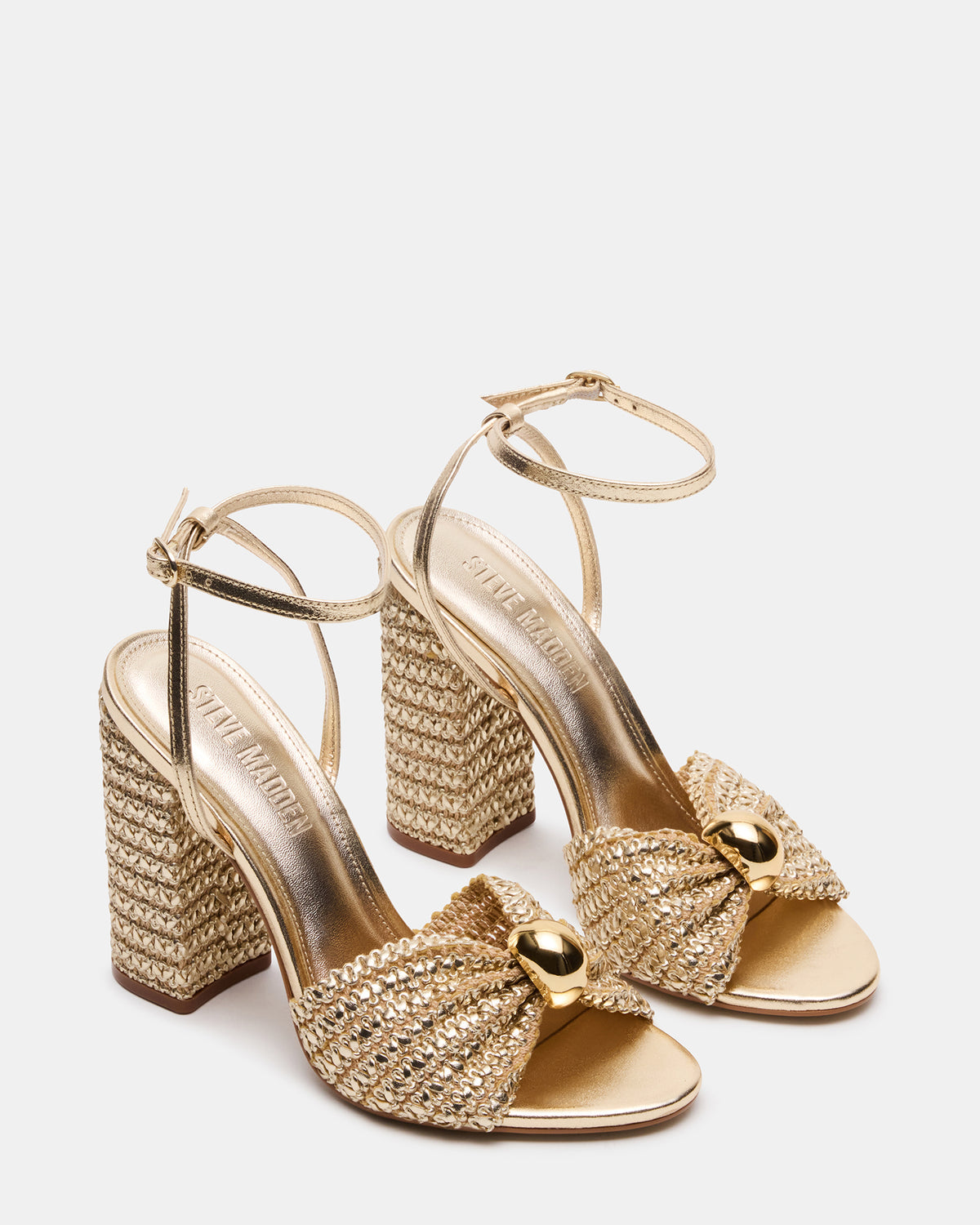 CHEYLA Gold Raffia Women's Block Heels | Steve Madden Quality