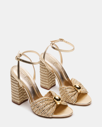CHEYLA Gold Raffia Women's Block Heels | Steve Madden Quality