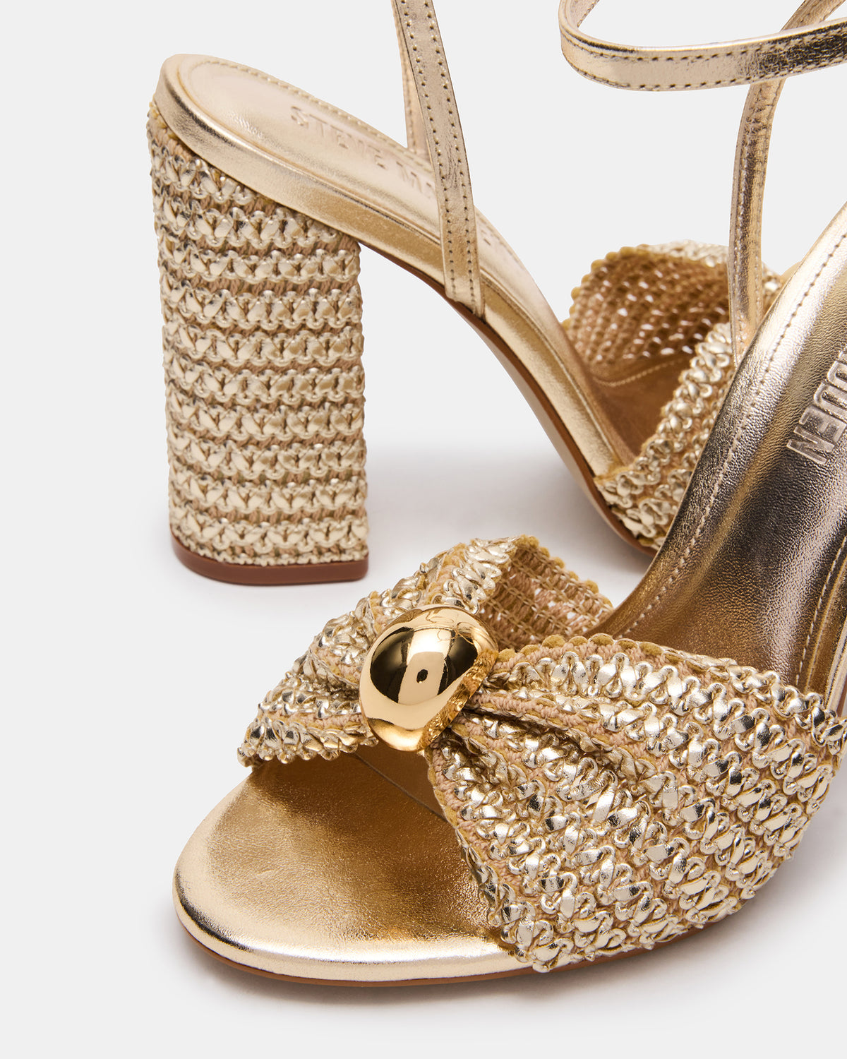 CHEYLA Gold Raffia Women's Block Heels | Steve Madden Quality