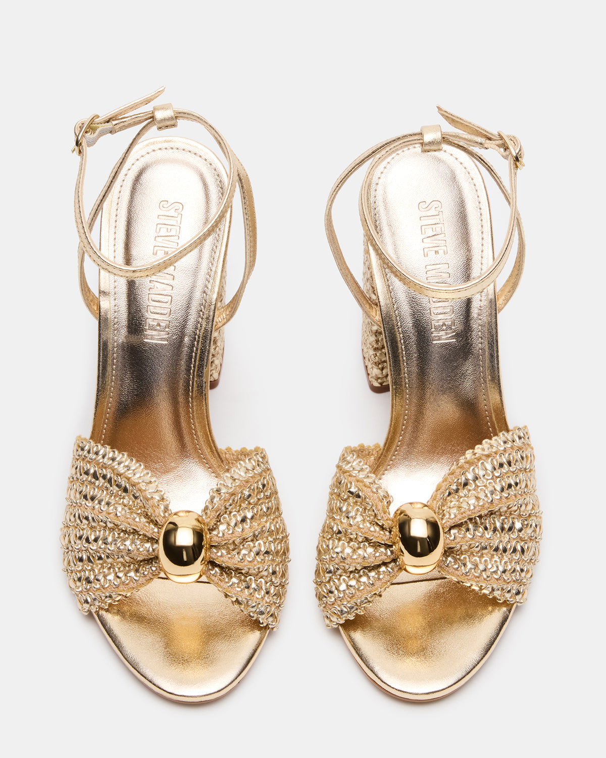 CHEYLA Gold Raffia Women's Block Heels | Steve Madden Quality