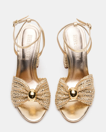 CHEYLA Gold Raffia Women's Block Heels | Steve Madden Quality