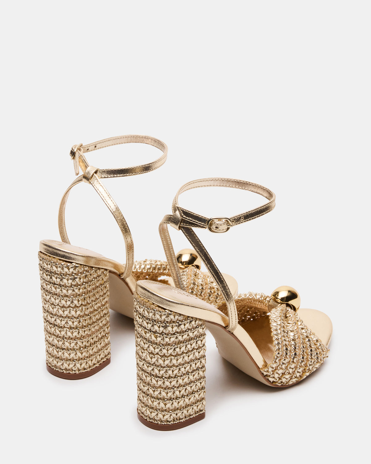 CHEYLA Gold Raffia Women's Block Heels | Steve Madden Quality