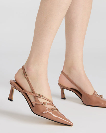 LIANA Mocha Women's Slingback Pointed-Toe Low Heel | Steve Madden Featured