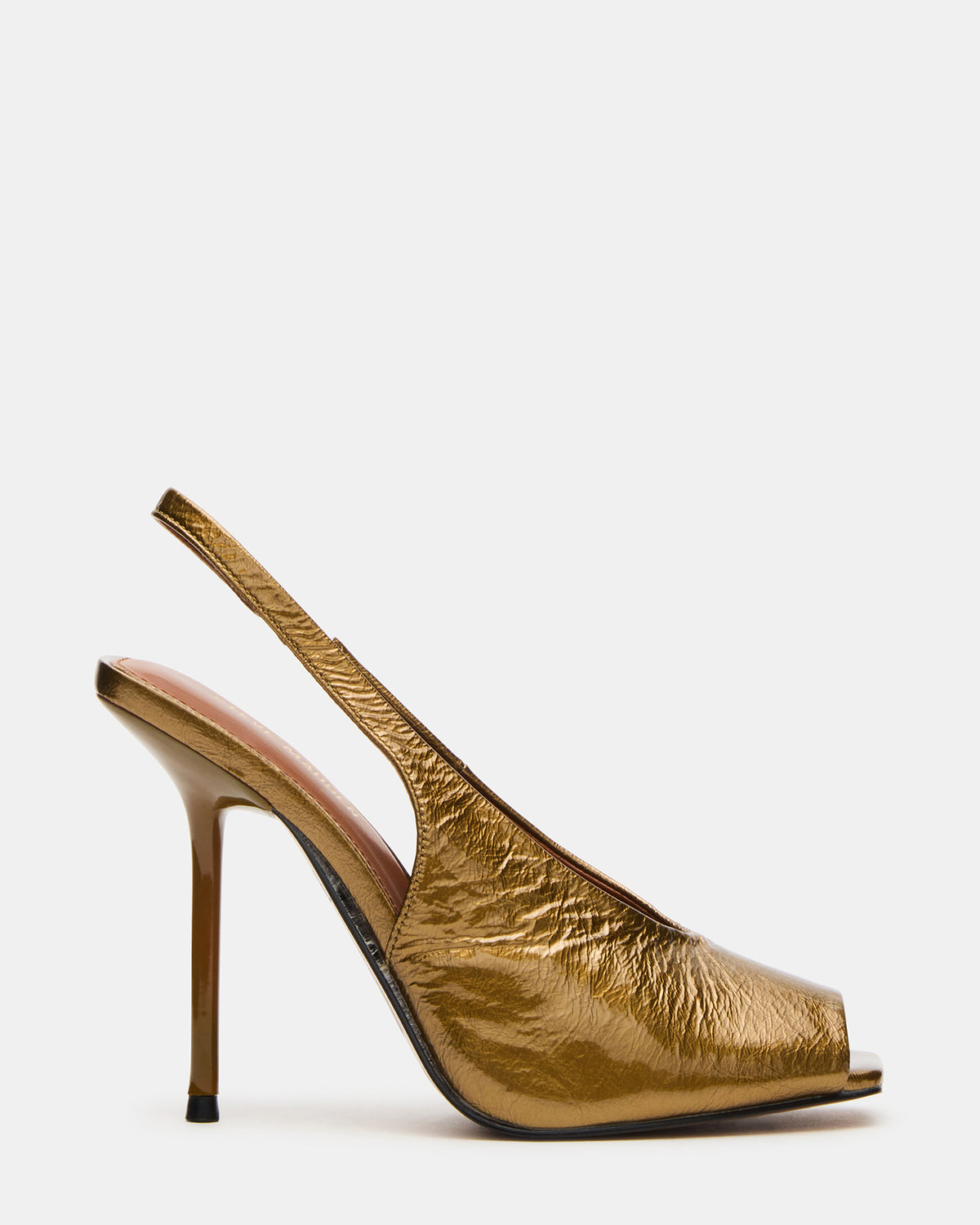 LUCIAN Olive Crinkle Patent Square-Toe Peep-Toe Slingback Women's Heel | Steve Madden Featured
