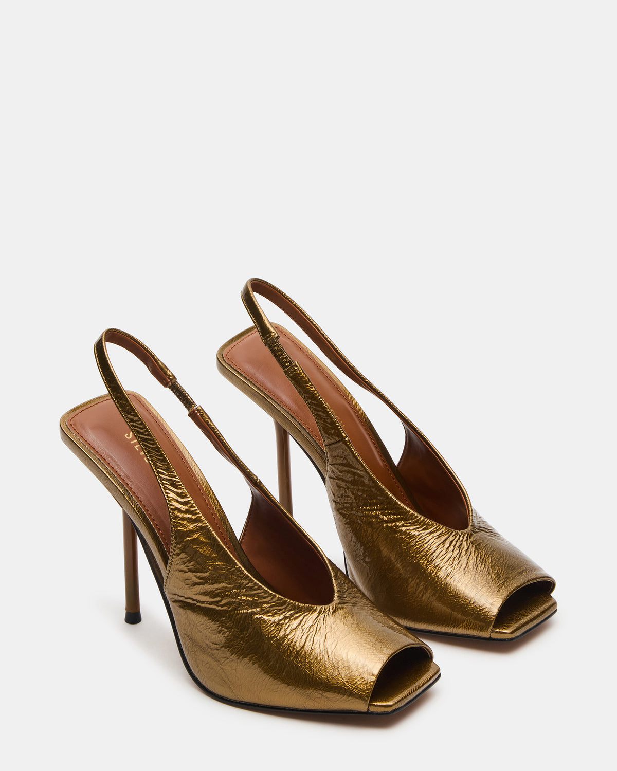 LUCIAN Olive Crinkle Patent Square-Toe Peep-Toe Slingback Women's Heel | Steve Madden Featured