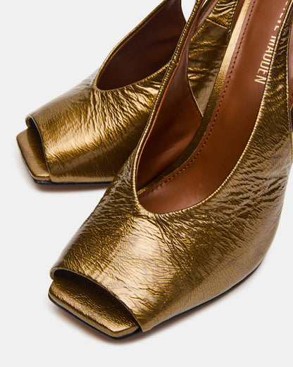 LUCIAN Olive Crinkle Patent Square-Toe Peep-Toe Slingback Women's Heel | Steve Madden Featured