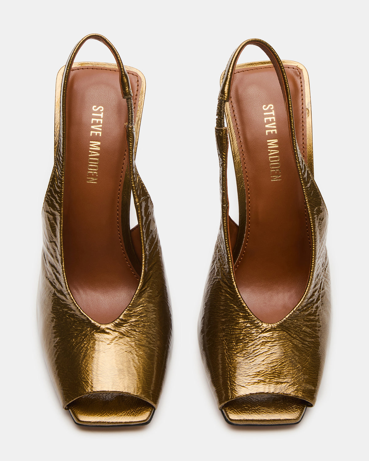 LUCIAN Olive Crinkle Patent Square-Toe Peep-Toe Slingback Women's Heel | Steve Madden Featured